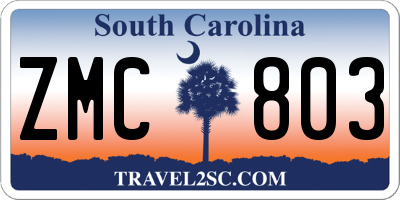 SC license plate ZMC803
