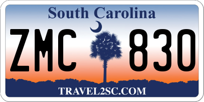 SC license plate ZMC830