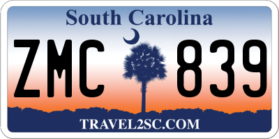SC license plate ZMC839