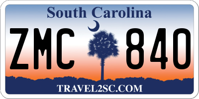 SC license plate ZMC840