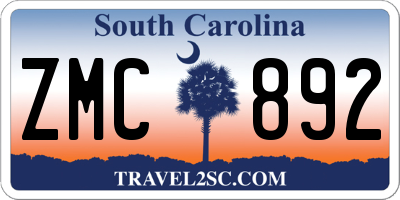 SC license plate ZMC892