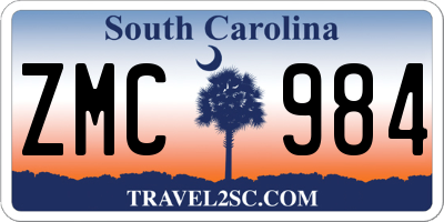 SC license plate ZMC984