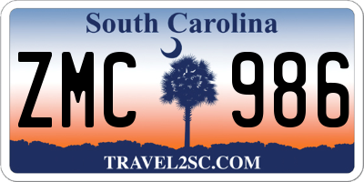 SC license plate ZMC986