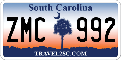 SC license plate ZMC992