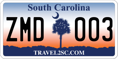 SC license plate ZMD003