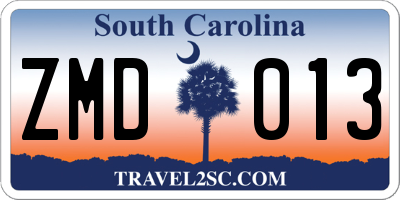 SC license plate ZMD013