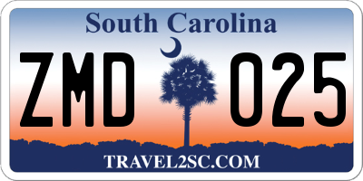 SC license plate ZMD025