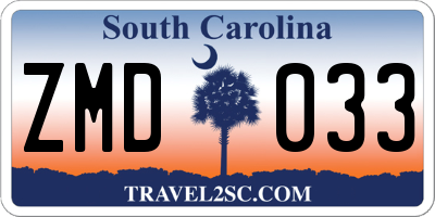 SC license plate ZMD033
