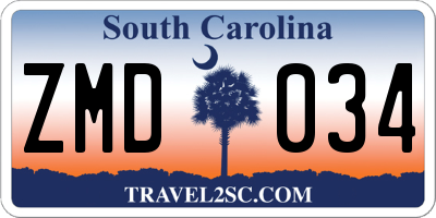 SC license plate ZMD034