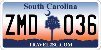 SC license plate ZMD036