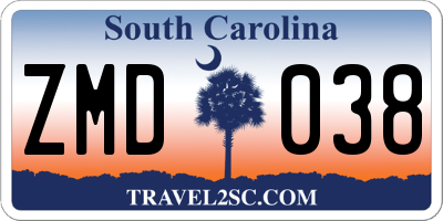 SC license plate ZMD038