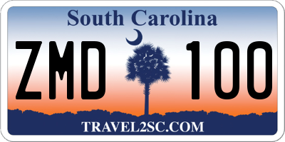 SC license plate ZMD100