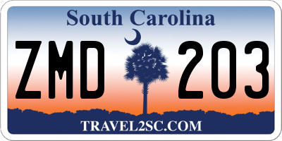 SC license plate ZMD203