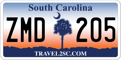 SC license plate ZMD205