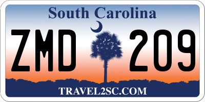 SC license plate ZMD209
