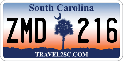 SC license plate ZMD216