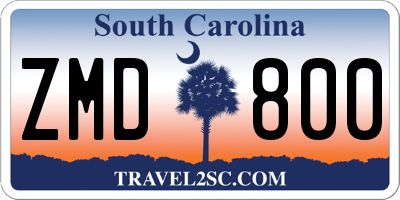 SC license plate ZMD800