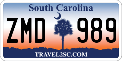 SC license plate ZMD989