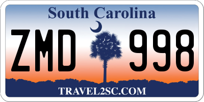 SC license plate ZMD998