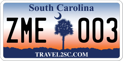 SC license plate ZME003