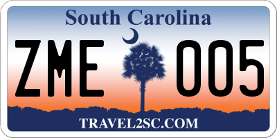 SC license plate ZME005