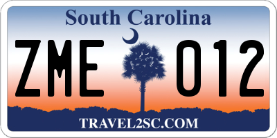 SC license plate ZME012