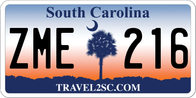 SC license plate ZME216