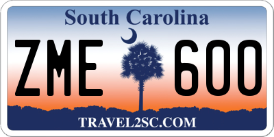 SC license plate ZME600