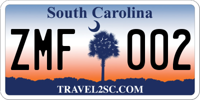 SC license plate ZMF002