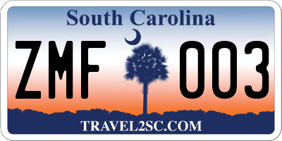 SC license plate ZMF003