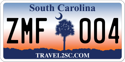 SC license plate ZMF004