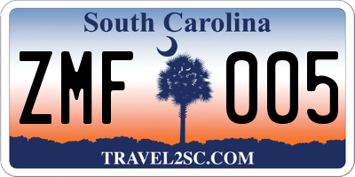 SC license plate ZMF005