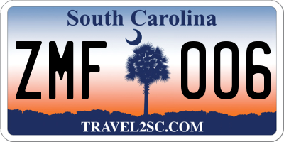 SC license plate ZMF006