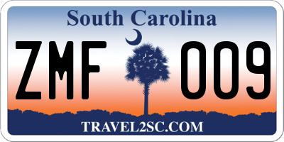 SC license plate ZMF009