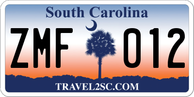 SC license plate ZMF012