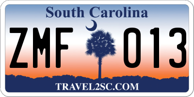SC license plate ZMF013