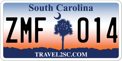 SC license plate ZMF014