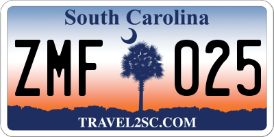 SC license plate ZMF025