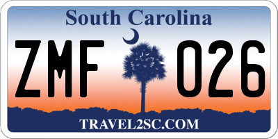 SC license plate ZMF026