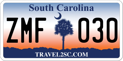 SC license plate ZMF030