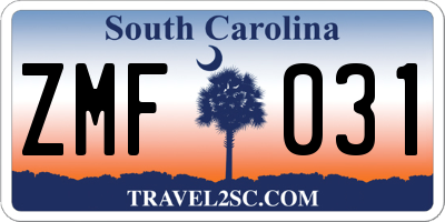 SC license plate ZMF031