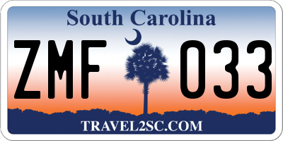 SC license plate ZMF033