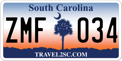 SC license plate ZMF034