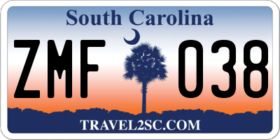SC license plate ZMF038