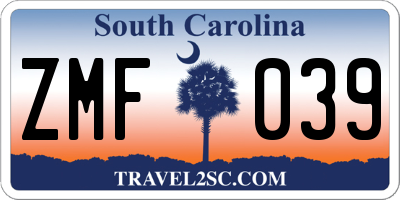 SC license plate ZMF039
