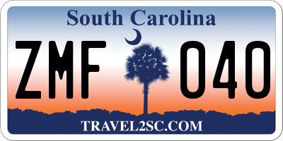 SC license plate ZMF040