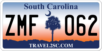 SC license plate ZMF062