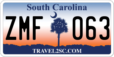 SC license plate ZMF063