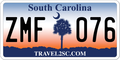 SC license plate ZMF076