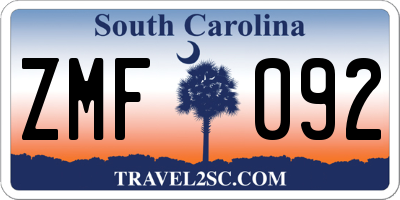 SC license plate ZMF092